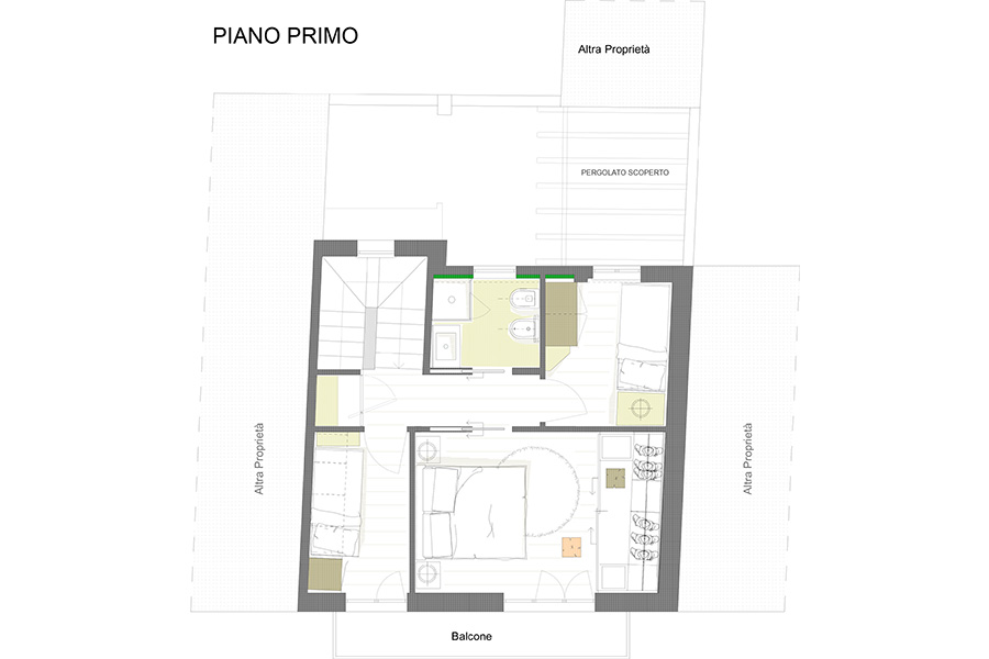 Piantina del piano primo terreno del terratetto in vendita a viareggio Cod 1344